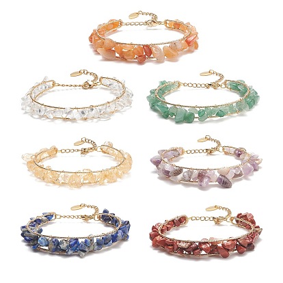 Natural Gemstone Beads Bracelets, with Brass Beaded Bracelets for Women