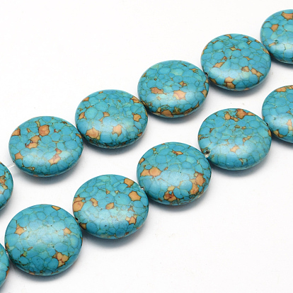 Dyed Synthetic Turquoise Bead Strands, Flat Round