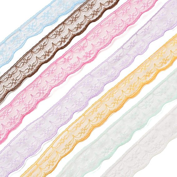Polyester Lace Ribbon, Wavy Trim, Flower, for Jewelry Making