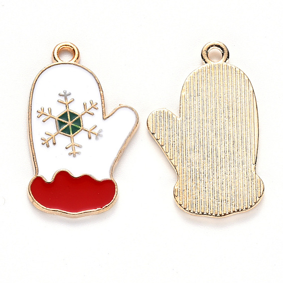 Alloy Enamel Pendants, for Christmas, Christmas Glove, with Snowflake Pattern, Light Gold