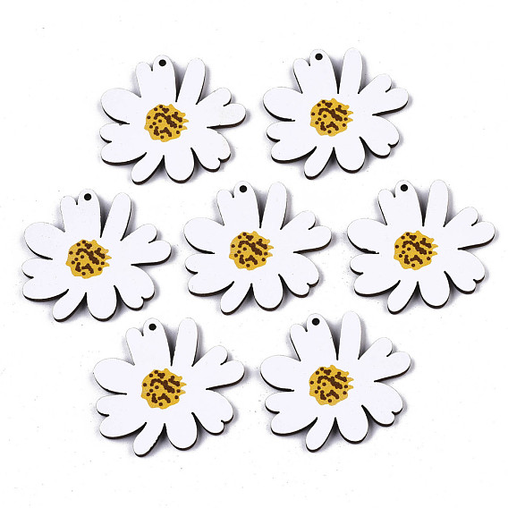 Pendentifs en tilleul imprimé, une marguerite
