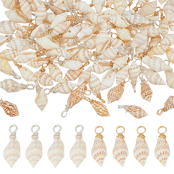 100шт. 2 цвета подвески из натуральных ракушек, Подвески в форме ракушек с петлями из медной проволоки, цветочный белый