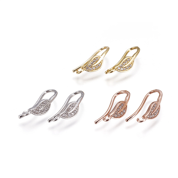 Brass Micro Pave Cubic Zirconia Earring Hooks, with Horizontal Loop