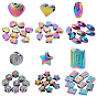 60Pcs 6 Style Rack Plating Rainbow Color Alloy Beads, Mix-shaped