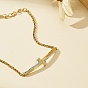 Korean Style 201 Stainless Steel Crystal Rhinestone Double Letter L Link Bracelets for Women