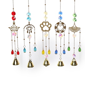Metal Bell Big Pendant Decorations, Hanging Suncatchers, with Glass Charm and Metal Link, for Garden Window Decorations