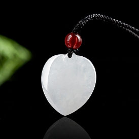 Natural Jadeite Heart Pendant Necklaces, Adjustable Nylon Cord Slider Necklaces