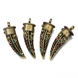 Gros pendentifs indonésiens faits à la main, avec les accessoires en laiton de tonalité d'or, Forme de corne de bœuf
