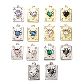 Rack Plating Alloy Glass Pendants, Rectangle with Heart Charms