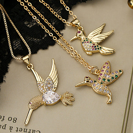 18K Gold Plated Bird Pendant Necklace with Zirconia Stones for Women
