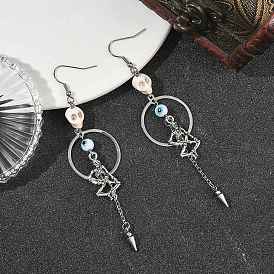 Halloween Alloy & Synthetic Turquoise & Lampwork Dangle Earrings, Skull, 316 Surgical Stainless Steel Dangle Earrings for Women