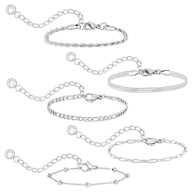 5шт. 5 стили браслетов-цепочек из нержавеющей стали, с кубического циркония