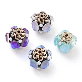 Handmade Indonesia Beads, with Alloy and Resin, Round, Golden