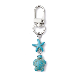 Synthetic Turquoise Pendant Decoration, with Alloy Swivel Clasps, Sea Turtle & Starfish
