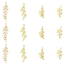 12шт. 4 стили латунные подвески с кубическим цирконием, лист прелести