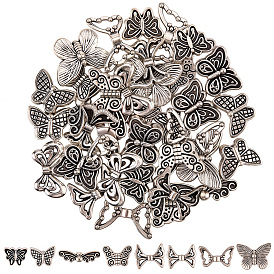 50 шт 10 стили бусины из сплава в тибетском стиле, бабочка