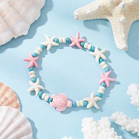 Синтетические бирюзовые бусы стрейч браслеты, морская черепаха и морская звезда