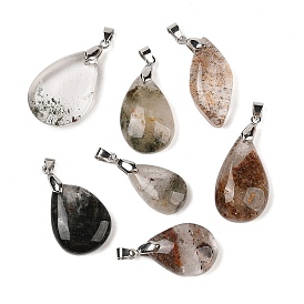 Natural Lodolite Quartz Pendants, with Platinum Tone Brass Snap on Bails, Mixed Shapes