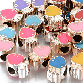 UV Plating Acrylic European Beads, with Enamel, Large Hole Beads, Mixed Color, Strawberry