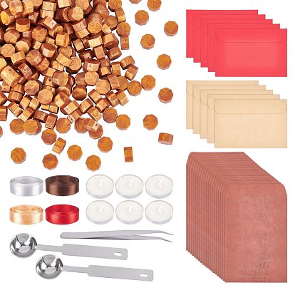 CRASPIRE DIY Scrapbook Making Kits, Including Paper Envelopes, Polyester Ribbons, Iron Wax Sticks Melting Spoons, 304 Stainless Steel Beading Tweezers, Flat Round Candle and Sealing Wax Particles