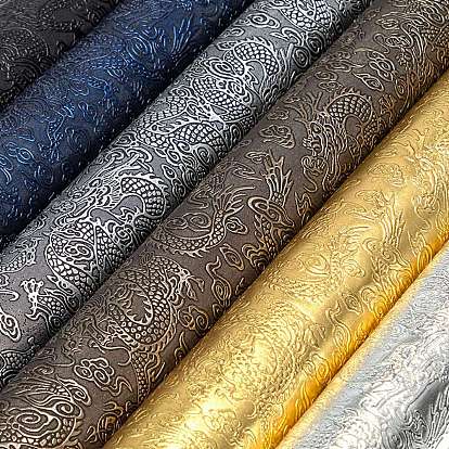 Embossed Dragon Pattern Self-adhesive Imitation Leather Fabric, for DIY Leather Crafts, Bags Making Accessories