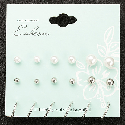 Stylish 9-Pair Set of Pearl Ball Stud and U-Shaped Hoop Earrings Jewelry