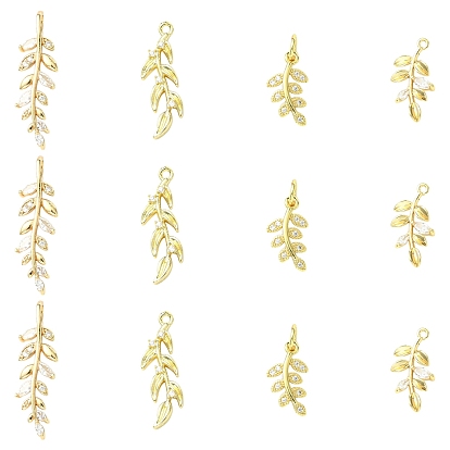 12шт. 4 стили латунные подвески с кубическим цирконием, лист прелести