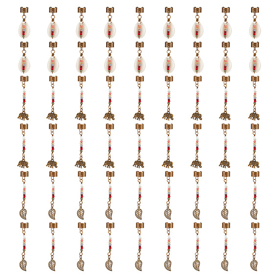 Подвески для волос в тибетском стиле из сплава и раковины каури, ракушка/лист/слон