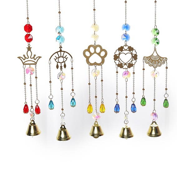 Металлический колокольчик, большой кулон, украшения, подвесные ловцы солнца, со стеклянной подвеской и металлическим звеном, для украшения садовых окон