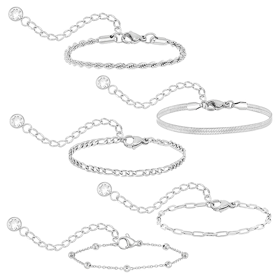 5шт. 5 стили браслетов-цепочек из нержавеющей стали, с кубического циркония