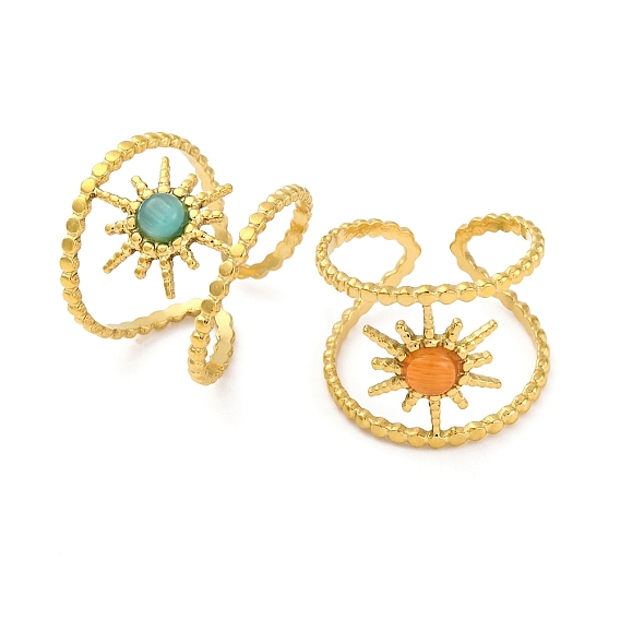 Золотые 304 открытые манжеты из нержавеющей стали, cmолой, украшения для женщин, солнце