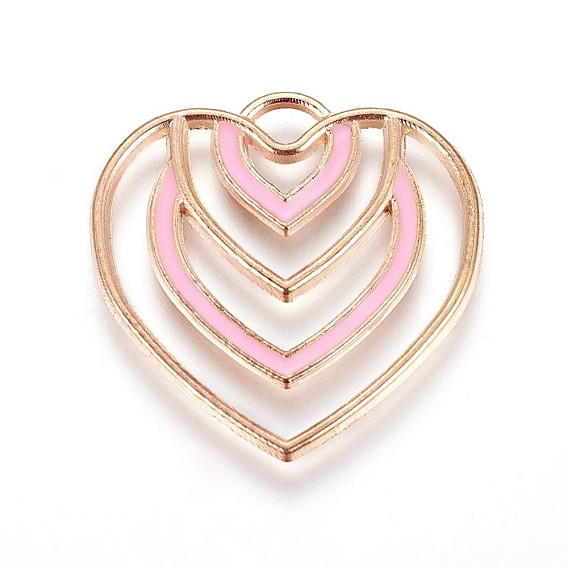 Zinc Alloy Pendants, with Enamel, Heart, Light Gold