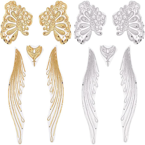 2 комплекты 2 цвета кружево вышивка костюм аксессуары, нашивка с блестками, швейные украшения, цветок