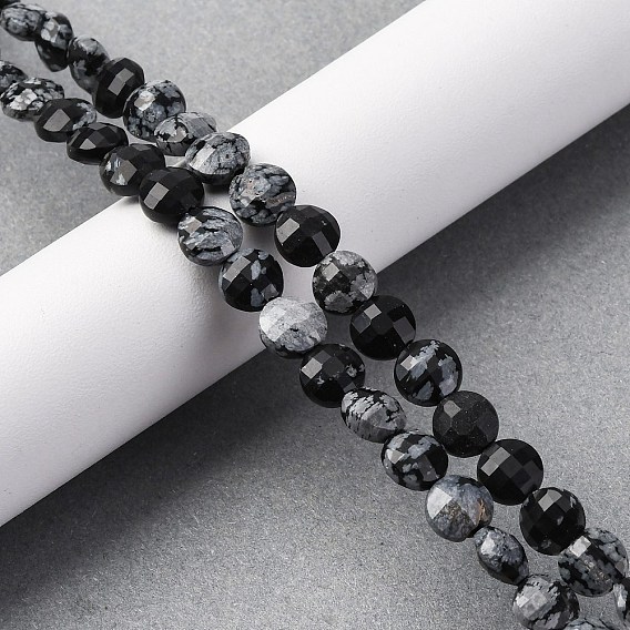 Природные снежинка обсидиан бисер нитей, граненый квадратный разрез, плоско-круглые