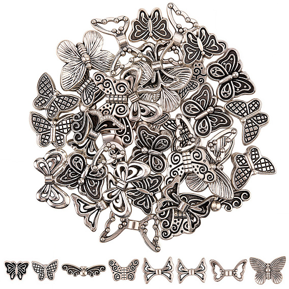 50 шт 10 стили бусины из сплава в тибетском стиле, бабочка