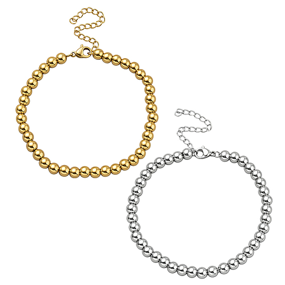 2шт. 2 цвета браслеты из шариков из нержавеющей стали для женщин