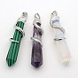 Mixed Gemstone Big Pendants, with Brass Findings, Bullet, Platinum Metal Color, 60x12x11mm, Hole: 4x7mm