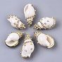 Natural Conch Shell Pendants, with Brass Rhinestone Cup Chains and Iron Loops, Golden