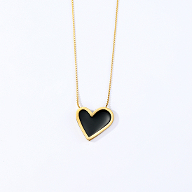 Fashionable and Delicate Heart Stainless Steel Enamel Pendant Necklace for Women, Vintage Style