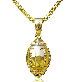 Brass Rugby Pendant Necklace with 316 Stainless Steel Box Chains for Men Women