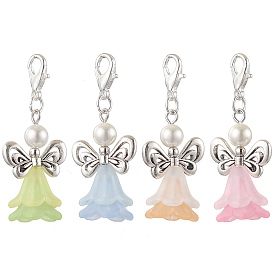 Angel Acrylic & Shell Pearl Pendant Decoration, Lobster Claw Clasps Charms for Bag Ornaments