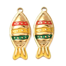 304 colgantes de acero inoxidable, con esmalte, encantos de pescado, real 18 k chapado en oro, revestimiento de iones (ip)