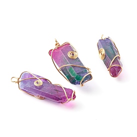 Galvanoplastie pendeloques de cristal de quartz naturel, avec du fil de bijoux en cuivre doré écologique, nuggets, brut brut
