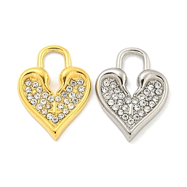 304 Stainless Steel Pendants, with Crystal Rhinestone, Heart Lock Charms