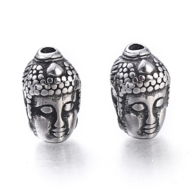 Perles bouddhistes 304 en acier inoxydable, tête de bouddha