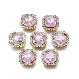 Sew on Rhinestone, Transparent Glass Rhinestone, with Iron Prong Settings, Faceted, Square