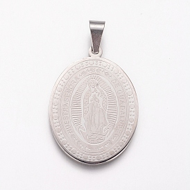 Pendentifs en acier inoxydable, ovale avec la Vierge Marie