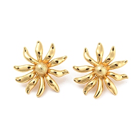 Rack Plating Brass Flower Stud Earrings for Women, Lead Free & Cadmium Free, Long-Lasting Plated