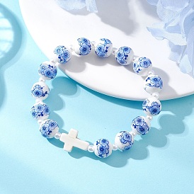 Браслеты из акрила с имитацией жемчуга, фарфора ручной работы и синтетических бирюзовых бусин., эластичные браслеты для женщин, круглый и крест