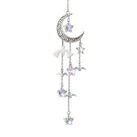 Hollow Moon Alloy Hanging Ornaments, Glass Star Tassel for Home Decorations